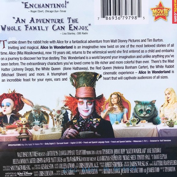 Alice In Wonderland DVD with Johnny Depp (NEW) - Picture 3 of 3